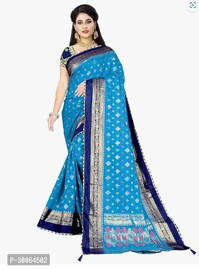 Stylish Cotton Silk Blue Self Pattern Saree With Blouse Piece-thumb0