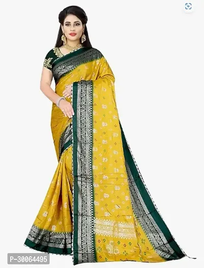 Stylish Cotton Silk Yellow Self Pattern Saree With Blouse Piece-thumb0