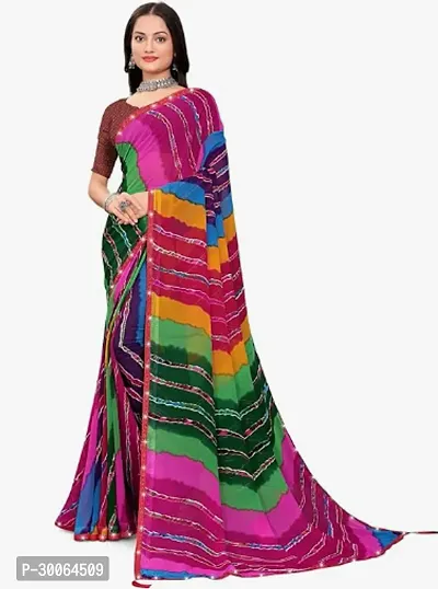 Stylish Georgette Multicoloured Self Pattern Saree With Blouse Piece