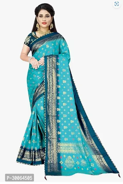 Stylish Cotton Silk Blue Self Pattern Saree With Blouse Piece