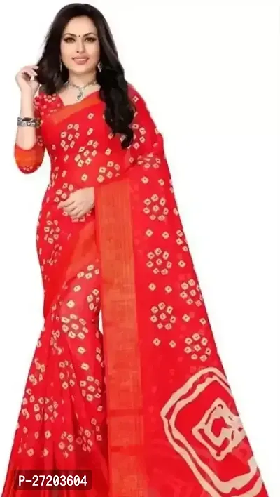 Elegant Red Cotton Blend Saree with Blouse piece For Women-thumb0