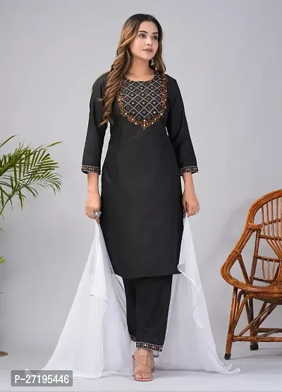 Stylish Black Rayon Kurta, Bottom And Dupatta Set For Women-thumb2