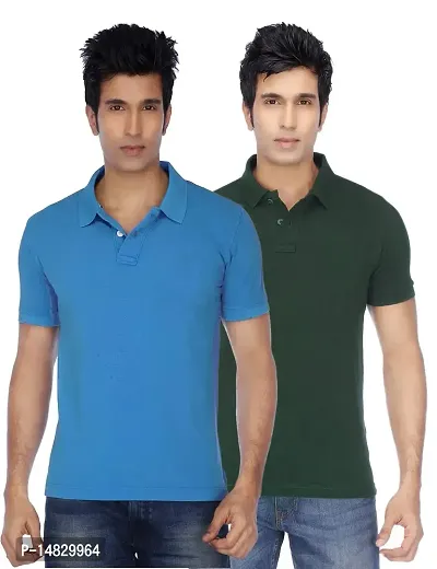 Reliable Multicoloured Cotton Blend Solid Polos For Men