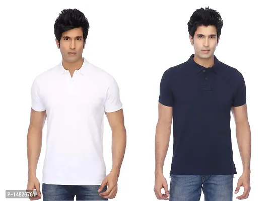 Reliable Multicoloured Cotton Blend Solid Polos For Men-thumb0