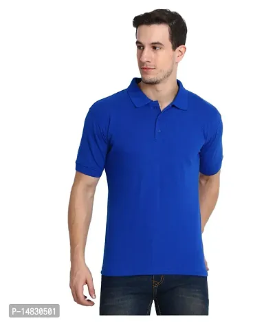 Reliable Blue Cotton Blend Solid Polos For Men-thumb0