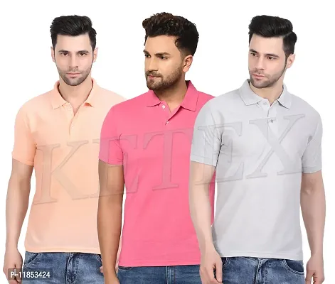 Reliable Multicoloured Cotton Blend Solid Polos For Men-thumb0