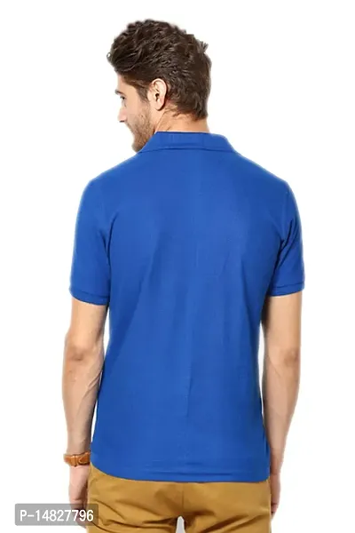 Reliable Blue Cotton Blend Solid Polos For Men-thumb3