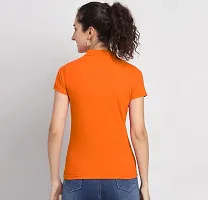 Elegant Orange Cotton Blend Solid Tshirt For Women-thumb2