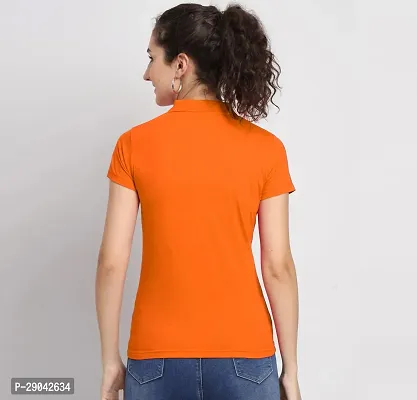 Elegant Orange Cotton Blend Solid Tshirt For Women-thumb3