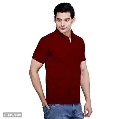 Reliable Maroon Cotton Blend Solid Polos For Men