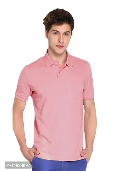 Reliable Pink Cotton Blend Solid Polos For Men