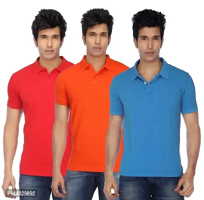 Reliable Multicoloured Cotton Blend Solid Polos For Men