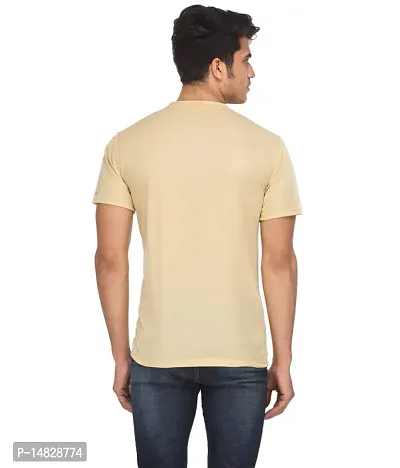 Reliable Beige Cotton Blend Self Pattern Round Neck Tees For Men-thumb3