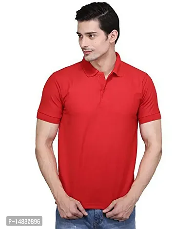 Reliable Red Cotton Blend Solid Polos For Men