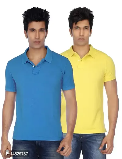 Reliable Multicoloured Cotton Blend Solid Polos For Men