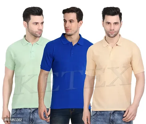 Reliable Multicoloured Cotton Blend Solid Polos For Men-thumb0