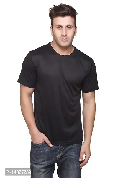 Reliable Black Cotton Blend Self Pattern Round Neck Tees For Men