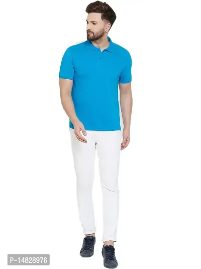 Reliable Blue Cotton Blend Solid Polos For Men-thumb2