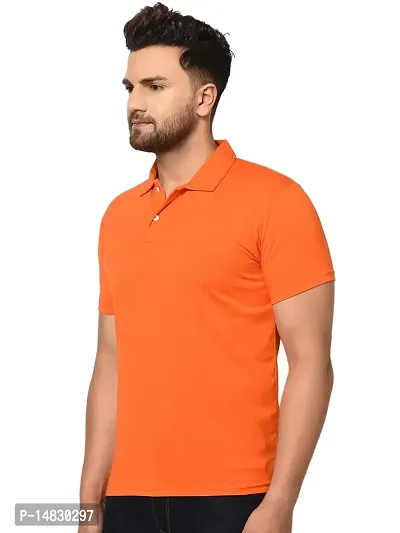 Reliable Orange Cotton Blend Solid Polos For Men-thumb2