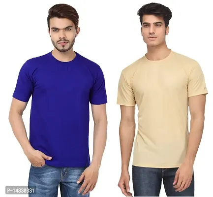 Reliable Multicoloured Cotton Blend Self Pattern Round Neck Tees For Men-thumb0