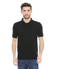 Reliable Black Cotton Blend Solid Polos For Men-thumb3