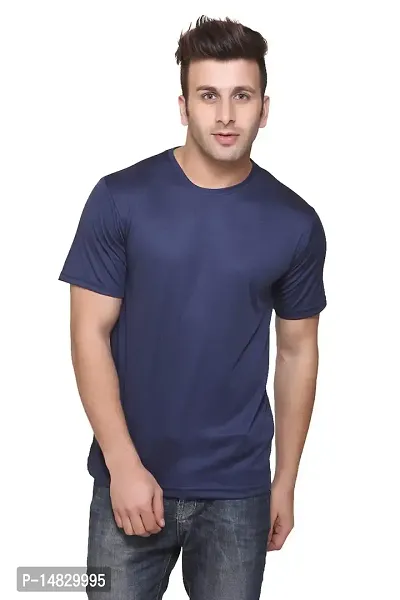 Reliable Blue Cotton Blend Self Pattern Round Neck Tees For Men