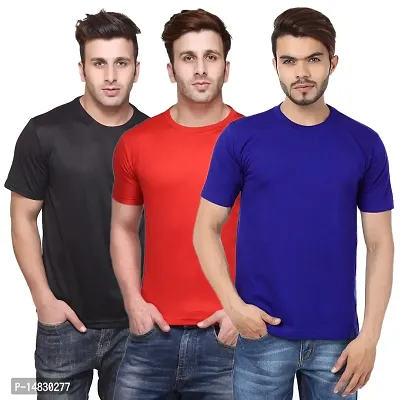 Reliable Multicoloured Cotton Blend Self Pattern Round Neck Tees For Men