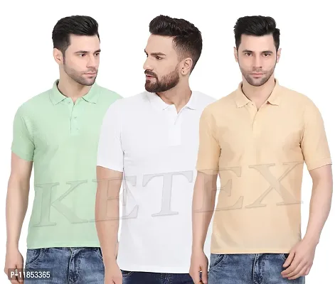 Reliable Multicoloured Cotton Blend Solid Polos For Men-thumb0