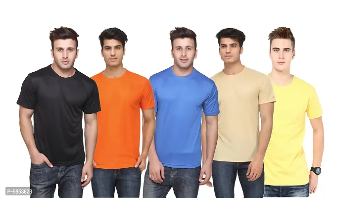 Men Solid Round Neck Slim Fit Tshirt Pack of  5-thumb0