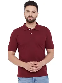 Stylish Cotton Blend Maroon Solid Polos Short Sleeves For Men-thumb3