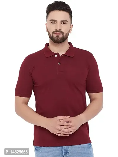 Stylish Cotton Blend Maroon Solid Polos Short Sleeves For Men-thumb4