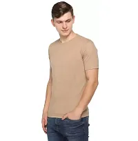 Reliable Beige Polyester Solid Round Neck Tees For Men-thumb1