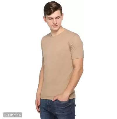 Reliable Beige Polyester Solid Round Neck Tees For Men-thumb2