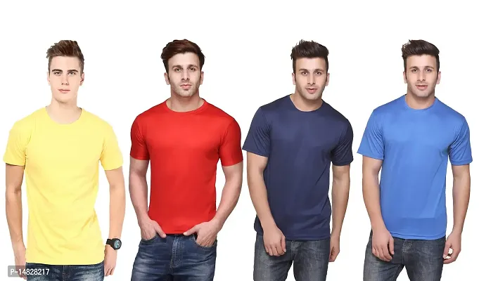 Reliable Multicoloured Polyester Solid Round Neck Tees For Men-thumb0