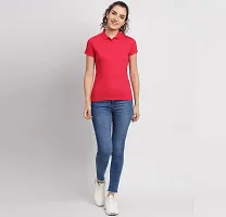 Elegant Pink Cotton Blend Solid Tshirt For Women-thumb3