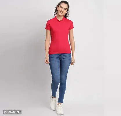 Elegant Pink Cotton Blend Solid Tshirt For Women-thumb4