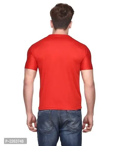 Men Red Polyester Blend Half Sleeves Round Neck Tees-thumb3