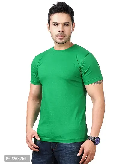 Stylish Polyester Blend Green Solid Round Neck Tees Short Sleeves For Men-thumb2