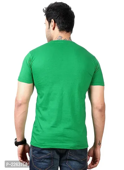 Stylish Polyester Blend Green Solid Round Neck Tees Short Sleeves For Men-thumb3