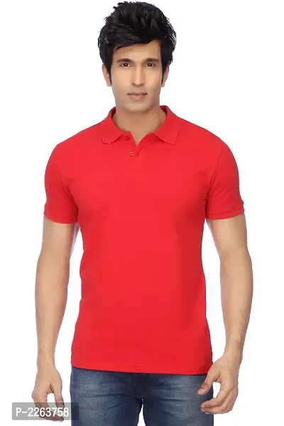 Reliable Red Cotton Blend Solid Polos For Men-thumb0