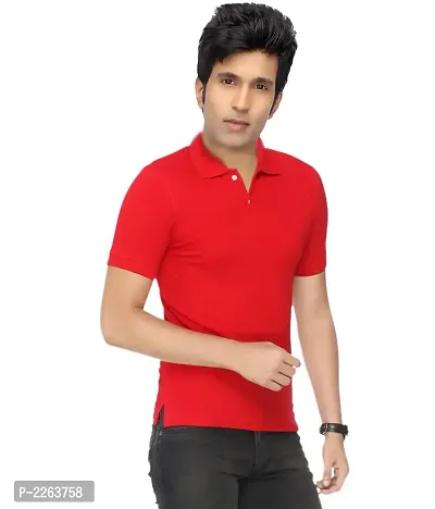 Reliable Red Cotton Blend Solid Polos For Men-thumb2
