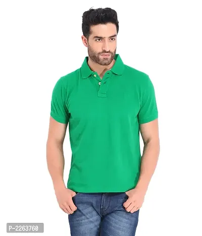 Reliable Green Cotton Blend Solid Polos For Men