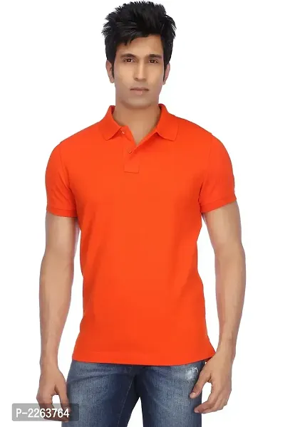 Orange Cotton Blend Polos For Men