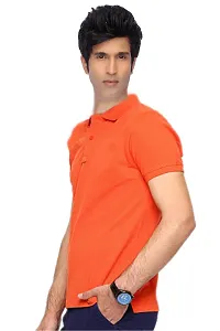 Reliable Orange Cotton Blend Solid Polos For Men-thumb1