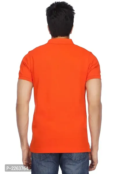 Reliable Orange Cotton Blend Solid Polos For Men-thumb3