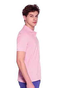 Stylish Cotton Blend Pink Solid Polos Short Sleeves For Men-thumb1