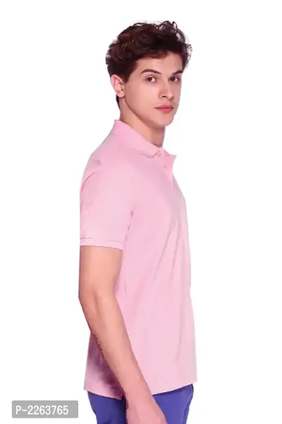 Stylish Cotton Blend Pink Solid Polos Short Sleeves For Men-thumb2