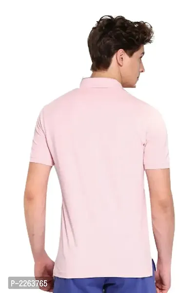 Stylish Cotton Blend Pink Solid Polos Short Sleeves For Men-thumb3