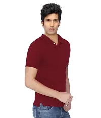 Reliable Maroon Cotton Blend Solid Polos For Men-thumb1