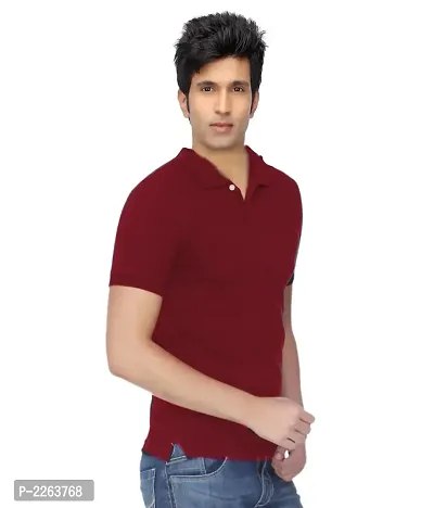 Reliable Maroon Cotton Blend Solid Polos For Men-thumb2